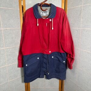 Vintage PA Original Nautical Jacket Womens Sz M Red‎ Blue Colorblock Retro 80s